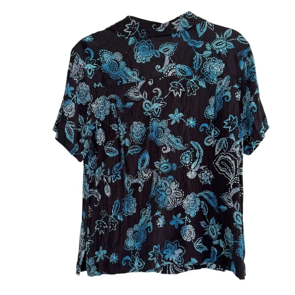 Jacklyn Smith Women's Black/ Blue Paisley Floral Button Up Blouse Size Large - Picture 2 of 9